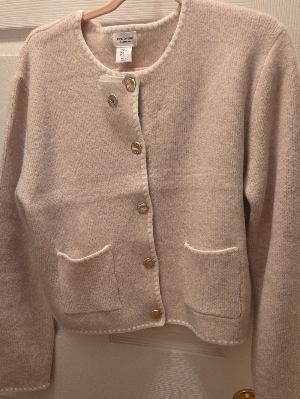 Song of Style Cream Scallop-Edge Cardigan with Gold Buttons
